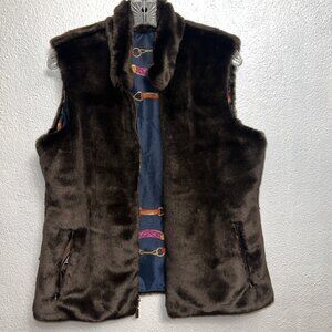 Charter Club Brown Faux Fur Reversible Status RICH Print Vest Sz M